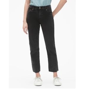 Washed Black High-Rise Straight Jeans with Raw Hem